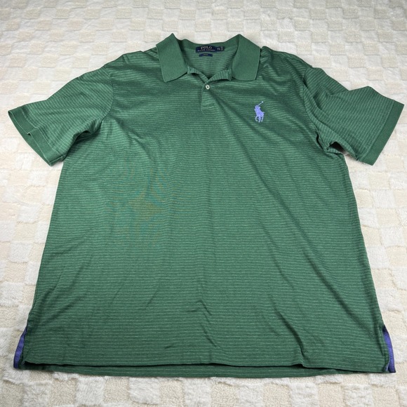 Polo Ralph Lauren Men's XXL Polo Shirt Green with Purple Stripes and Pony ProFit - Picture 1 of 10